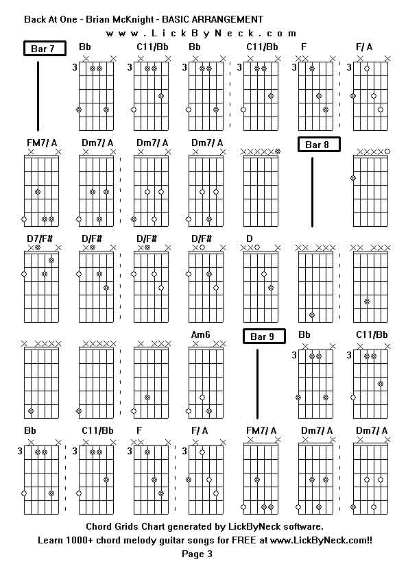 Chord Grids Chart of chord melody fingerstyle guitar song-Back At One - Brian McKnight - BASIC ARRANGEMENT,generated by LickByNeck software.